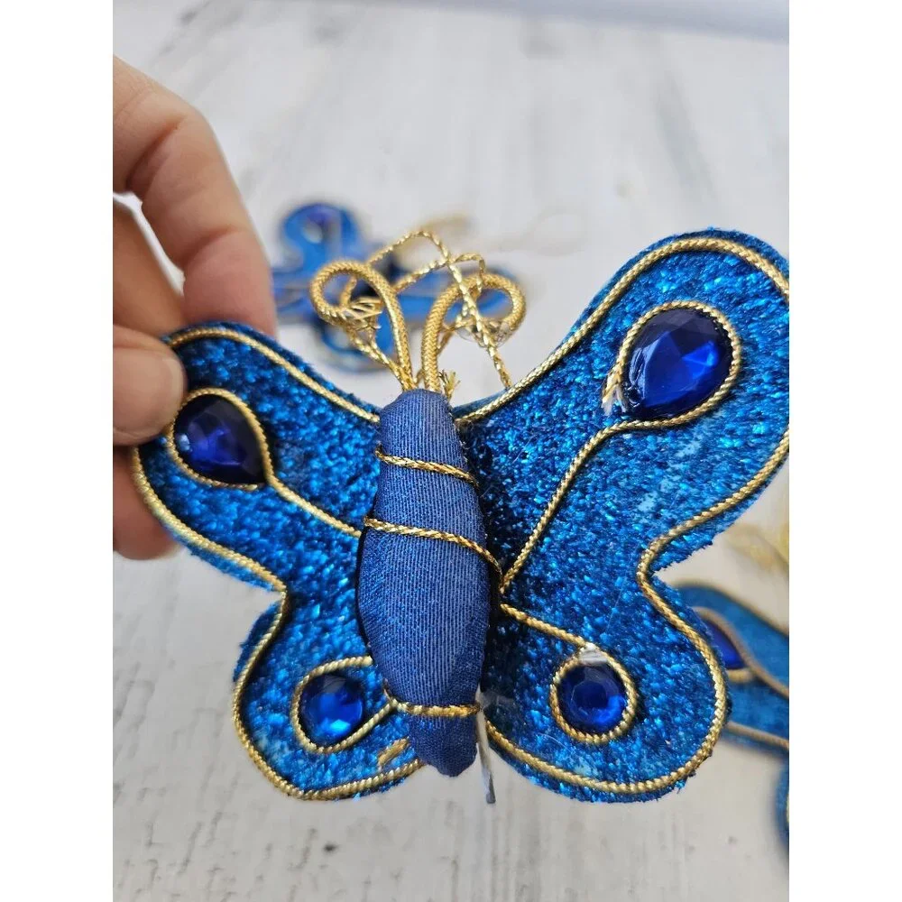 Vintage silvestri blue‎ sparkle butterfly ornament gold Xmas tree unique